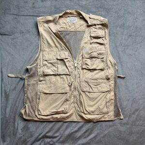 Weekender Traveler Vest‎ Mens XL Khaki Fishing Utility Mesh Cargo Multi-Pocket